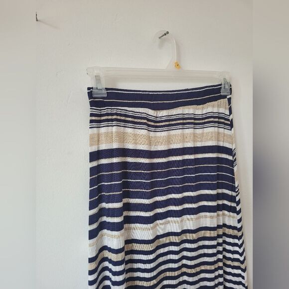Jason Maxwell Striped Maxi Skirt Navy Cream Nautical Coastal Soft Girl Casual L - Picture 2 of 7